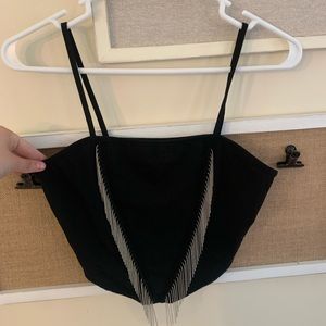 Shein Crop top- black with fringe. Size Small